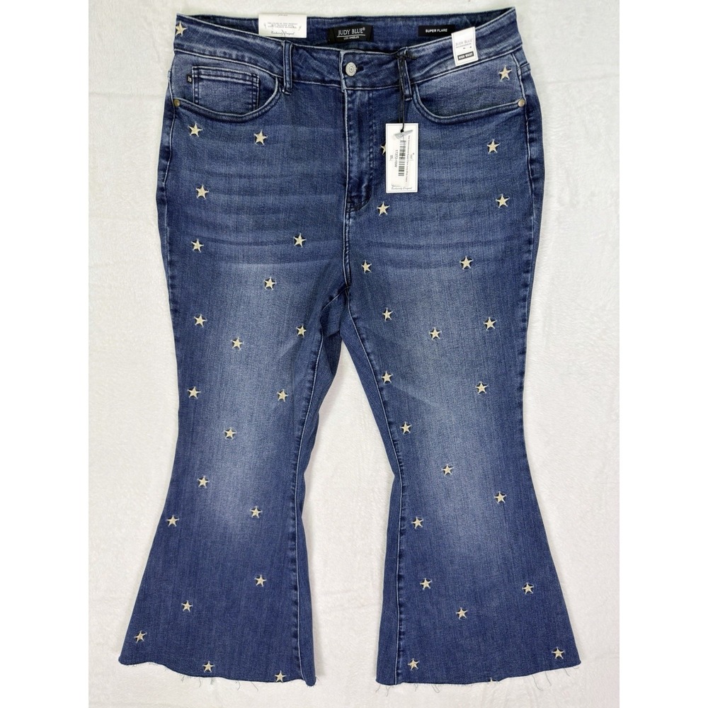 NYDJ Star-Embellished Flare Jeans in Dark Blue